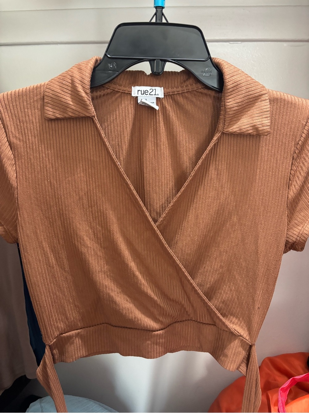 rue21 Rust-Colored Ribbed Wrap Crop Top